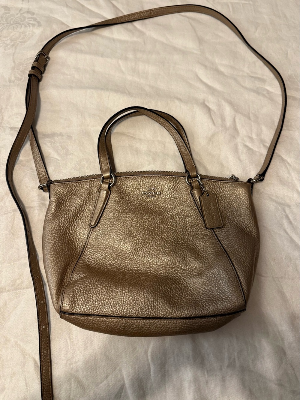 Coach Metallic Bronze Pebbled Leather Satchel with Crossbody Strap - Picture 2 of 5